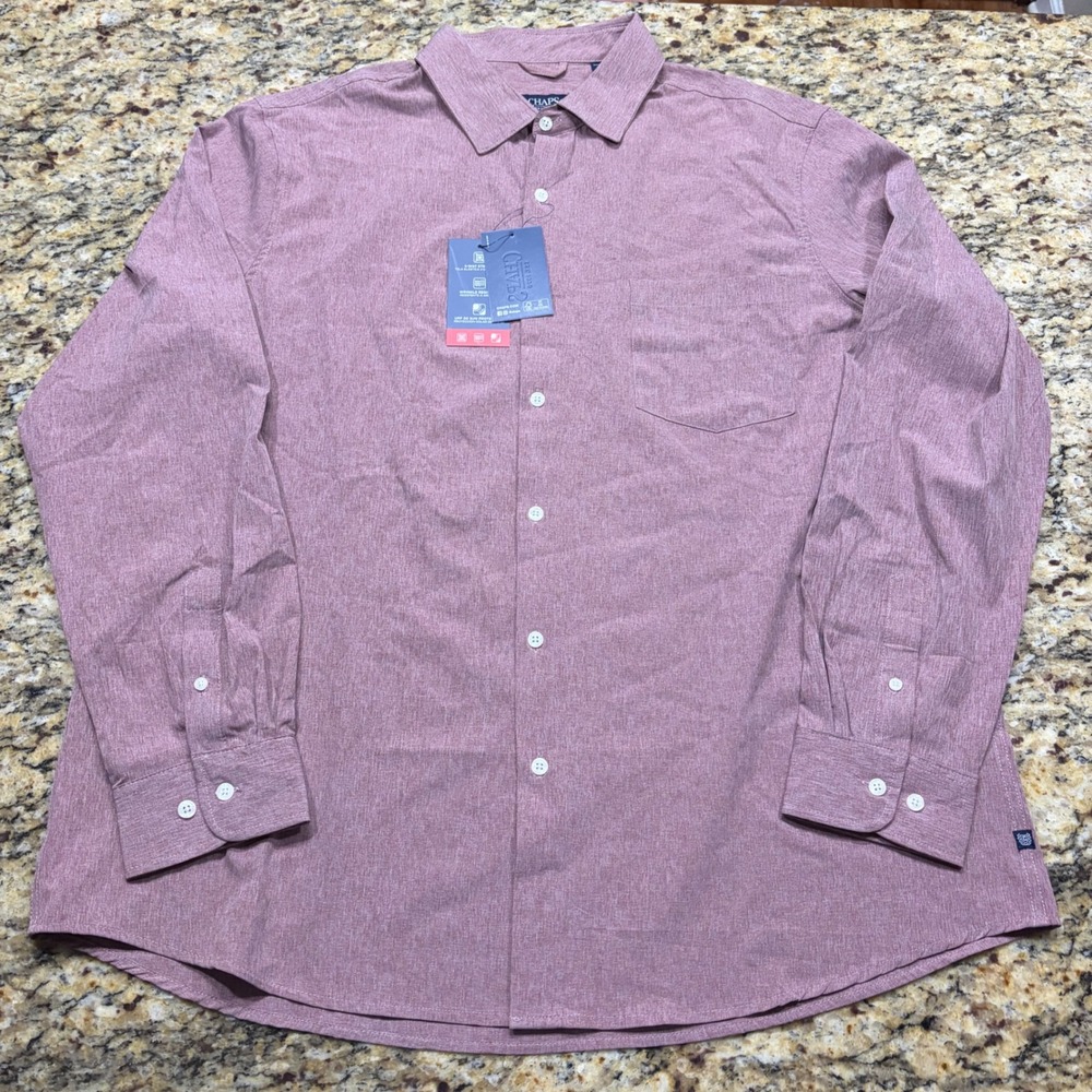 NEW Chaps Mens XXL Long Sleeve Button Down Shirt Burgundy UPF 30 Stretch ws